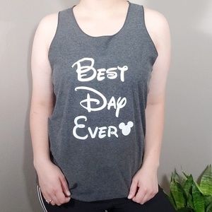 3/$25 Best Day Ever Disney Racerback Tank Gray Med